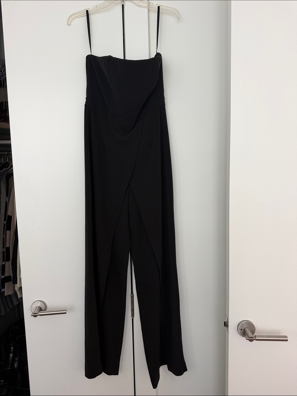 White House Black Market Black Strapless Wrap-Front Jumpsuit